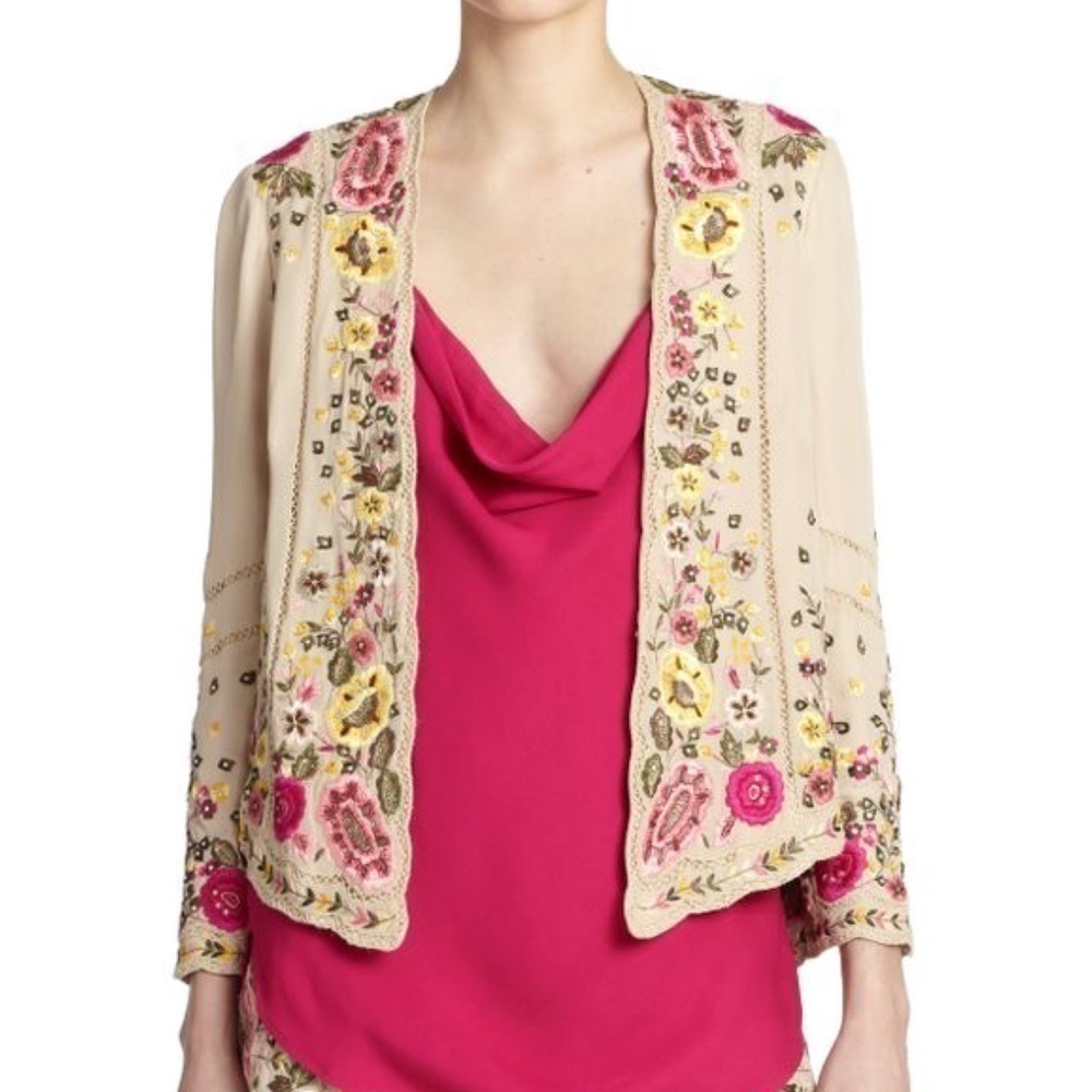 NWT, Haute Hippie Silk Floral Embroidered Jacket, Size 0